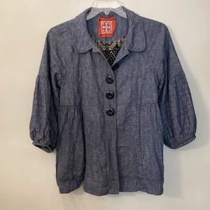 Free People Blue Button-Up Jacket